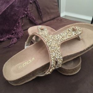 Sparkly Gold Beaded Cork-bottom Sandals