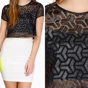 Black lace crop top shirt. Brand new. Never worn.