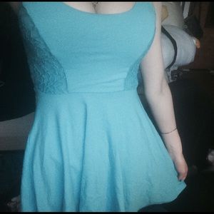 blue dress w/ lace sides and bow cutout