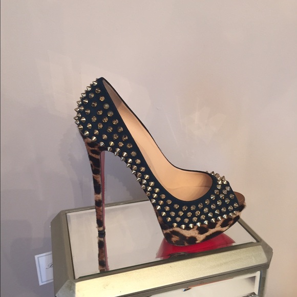 Christian Louboutins pony hair spiked peep toe