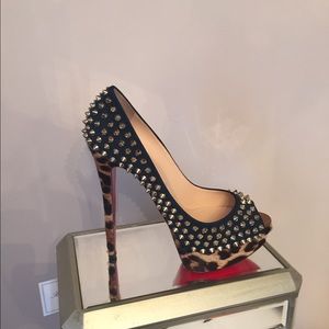 Christian Louboutins pony hair spiked peep toe