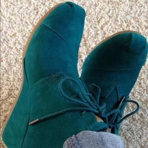 TOMS Blue Suede Wedges