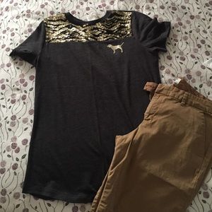 Short sleeve gray with black &gold sequins on top