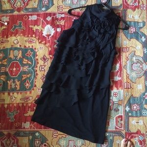 White House Black Market Ruffled Black Dress