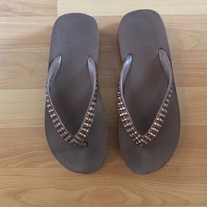 Sworski crystal platform flip flops