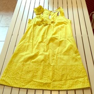 Yellow raw silk racerback dress with floral detail