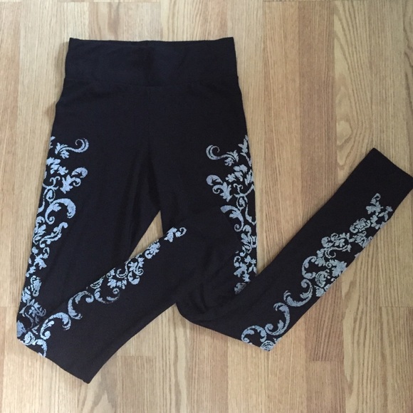 White Beaded Black Leggings