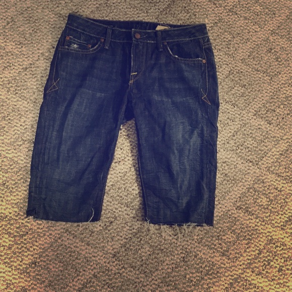 dark denim knee length shorts