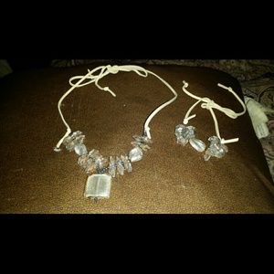 Leather rope white crystal necklace and bracelet