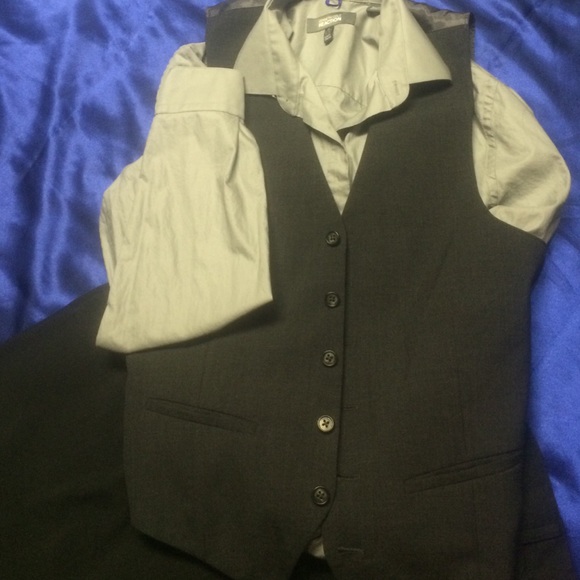 Men's medium gray shirt and men's dark gray vest