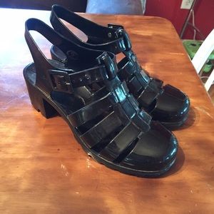 TRADED Black lug sole jellies