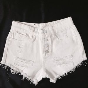 White High Waisted distressed Shorts