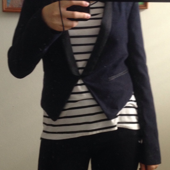 Dark Navy Blue Short Tuxedo Jacket w/ Satin Panels