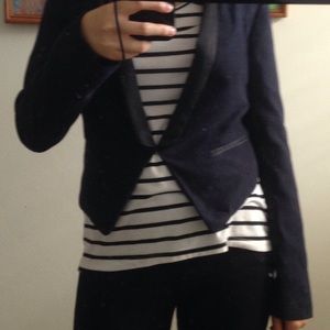 Dark Navy Blue Short Tuxedo Jacket w/ Satin Panels