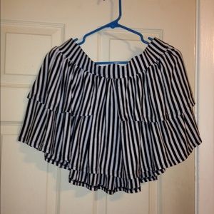 Black & White Striped Ruffle Skirt