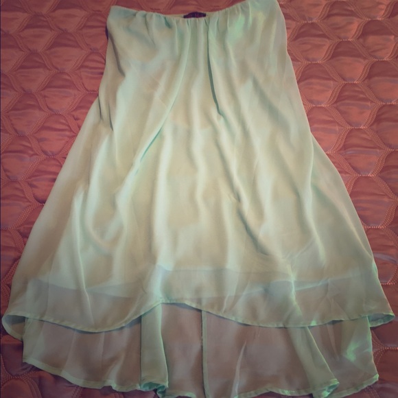 Strapless mint green chiffon overlay dress