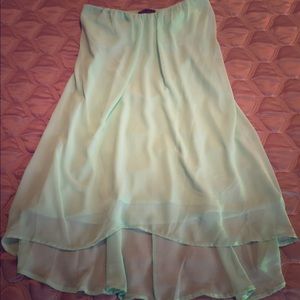 Strapless mint green chiffon overlay dress