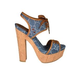 Gucci Women Shoes Denim Platform Cork Sandals
