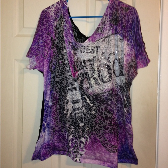 Purple Cheetah & Rock Print Top