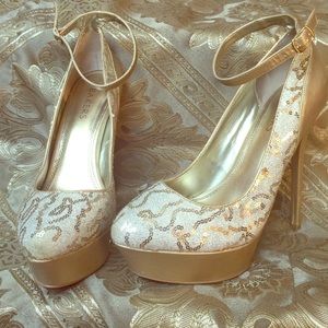 Gold ankle strap heels