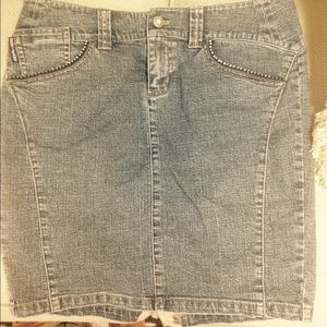 DKNY denim pencil skirt with embellished pockets
