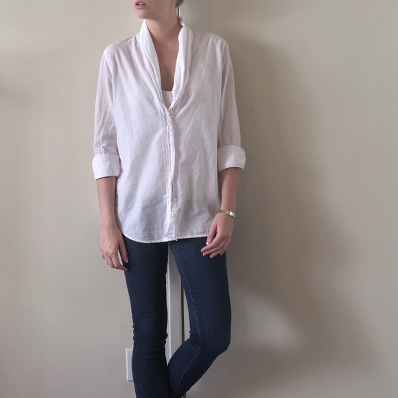 J. Crew White Deep V-neck Button Down