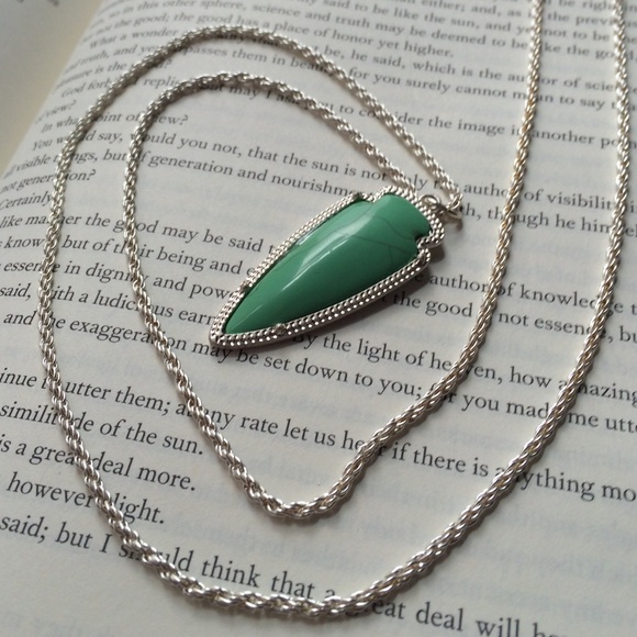 Long silver necklace with turquoise pendant
