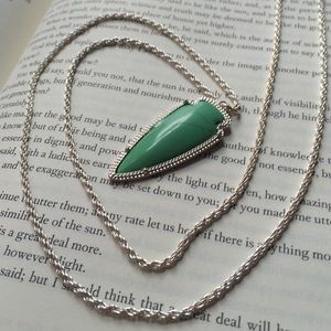 Long silver necklace with turquoise pendant