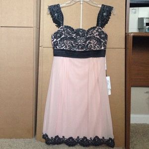 NWT Sue Wong Black/Rose Silk Beaded Cocktail Dress