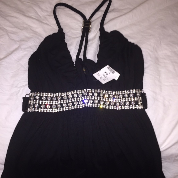 Black baby doll shirt with silver crystals