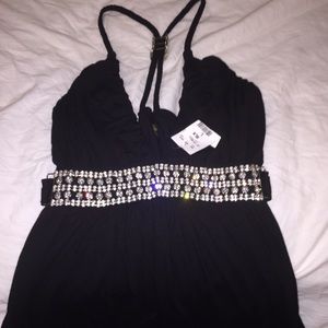 Black baby doll shirt with silver crystals