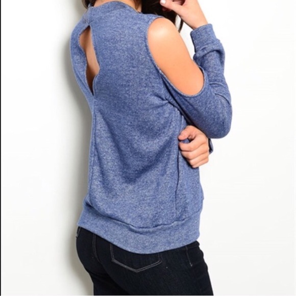 'Blue Denim' Cold Shoulder Top - Picture 2 of 2