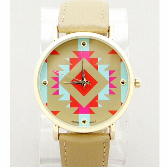 SOLD BOHEMIAN CHIC AZTEC LEATHER WATCH - Picture 2 of 3
