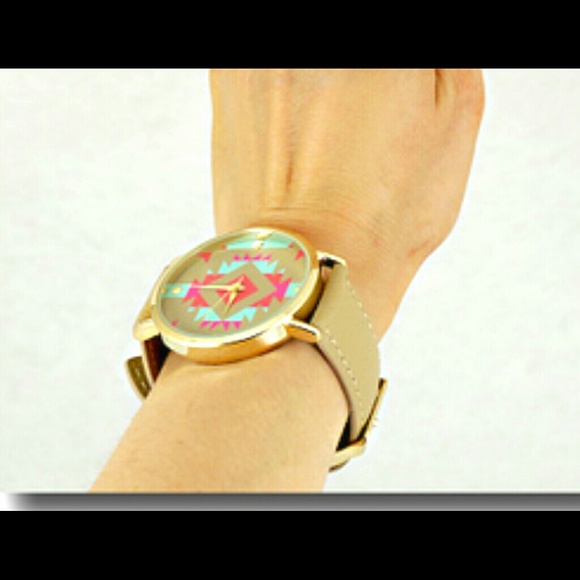 SOLD BOHEMIAN CHIC AZTEC LEATHER WATCH - Picture 3 of 3