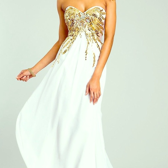 Alyce Paris Gold & White Prom Dress - Picture 1 of 4