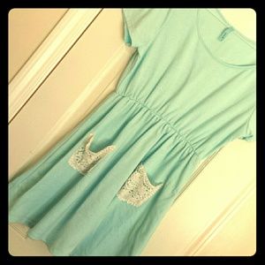 Baby blue dress with lace pockets