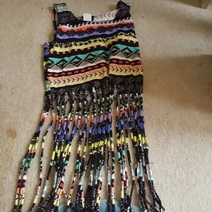 Printed crop top with fringe