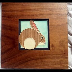 Motawi blue hare 4 x 4tile framed in oak frame