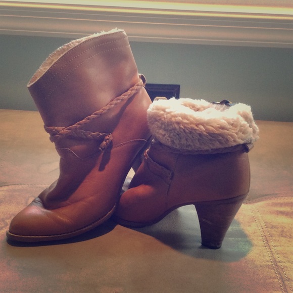 Vintage Shearling vegan leather bootie.