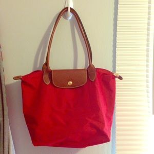 Medium red longchamp bag