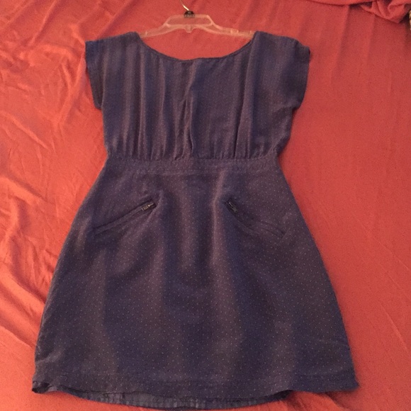 VINTAGE // Blue Dots Shoulder Dress // Zippers