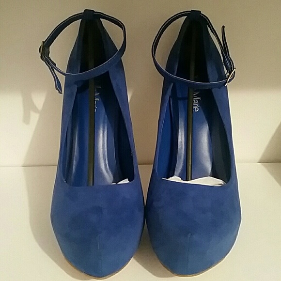 Blue suede heels