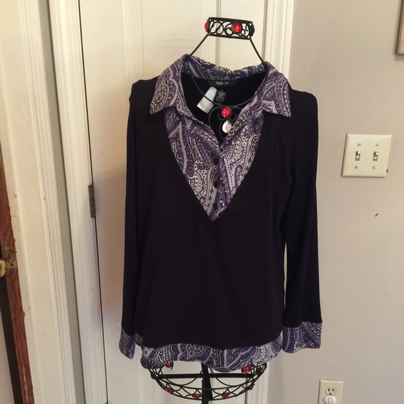 STYLES & CO BLACK WITH PURPLE PAISLEY SEQUIN