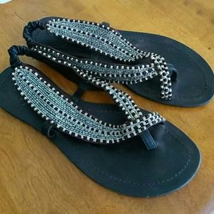Beaded brown flat sandals