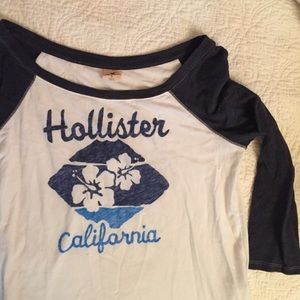 White and blue hollister base ball tee