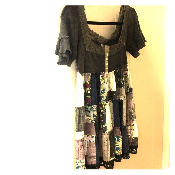 Free People grey patchwork baby doll dress