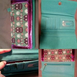 Teal and purple owl wallet