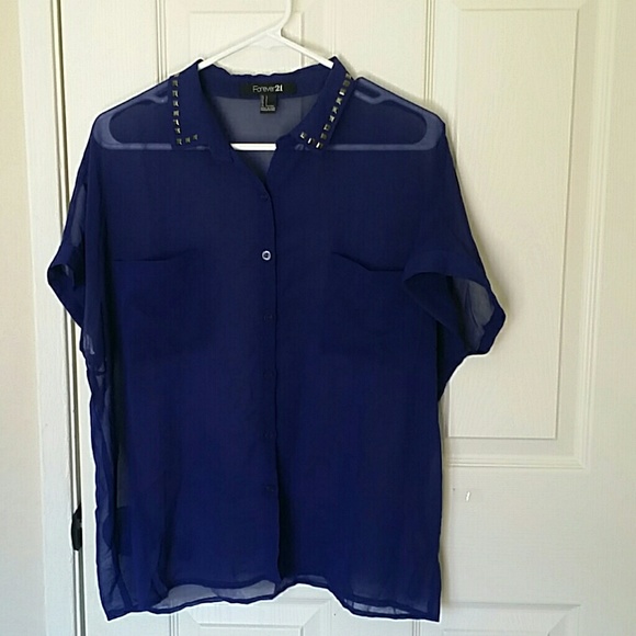 Sheer bright blue button up