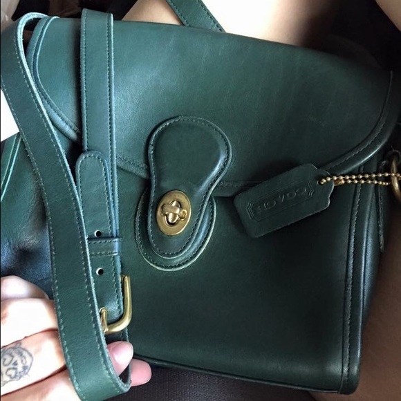 VINTAGE green leather coach crossbody bag