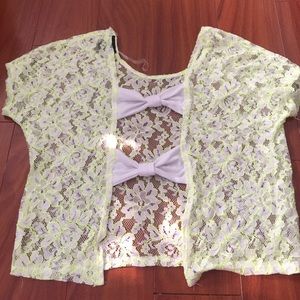 Open bow back neon color lace crop top